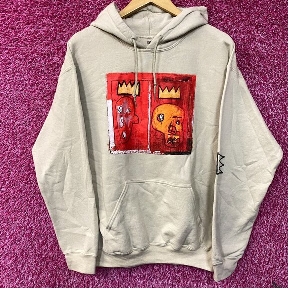 Jean Michel Basquiat Crown King Design Biege Hoodie size Medium - Picture 1 of 4